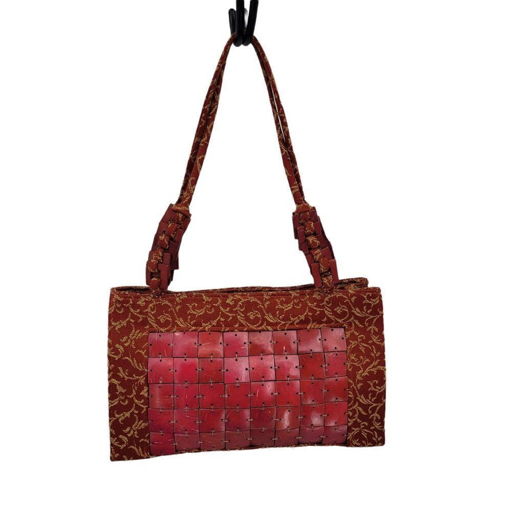 Women's Handbag Handmade Shoulder Bag Bollywood Oriental Beaded Red Scroll